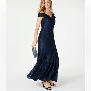 R&M Richards off the shoulder dress in navy. Size 12